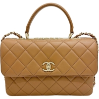 【CHANEL/シャネル】 トレンディCC トップハンドル 2WAYショルダーバッグ  シリアルプレート有 ハンドバッグ レザー ベージュ レディース【中古】【真子質店】【BL】【YIxx】