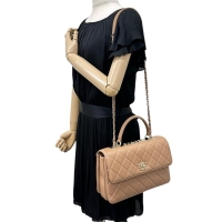 【CHANEL/シャネル】 トレンディCC トップハンドル 2WAYショルダーバッグ  シリアルプレート有 ハンドバッグ レザー ベージュ レディース【中古】【真子質店】【BL】【YIxx】