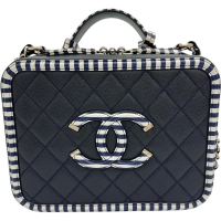 【CHANEL/シャネル】 CCフィリグリー カード/シール有 チェーンショルダー バニティ ハンドバッグ キャビアスキン ネイビー/ホワイト レディース【中古】【真子質店】【BL】【MaMoxx】
