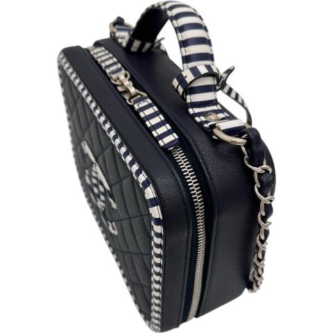 【CHANEL/シャネル】 CCフィリグリー カード/シール有 チェーンショルダー バニティ ハンドバッグ キャビアスキン ネイビー/ホワイト レディース【中古】【真子質店】【BL】【MaMoxx】