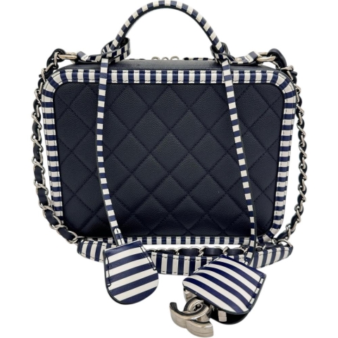 【CHANEL/シャネル】 CCフィリグリー カード/シール有 チェーンショルダー バニティ ハンドバッグ キャビアスキン ネイビー/ホワイト レディース【中古】【真子質店】【BL】【MaMoxx】