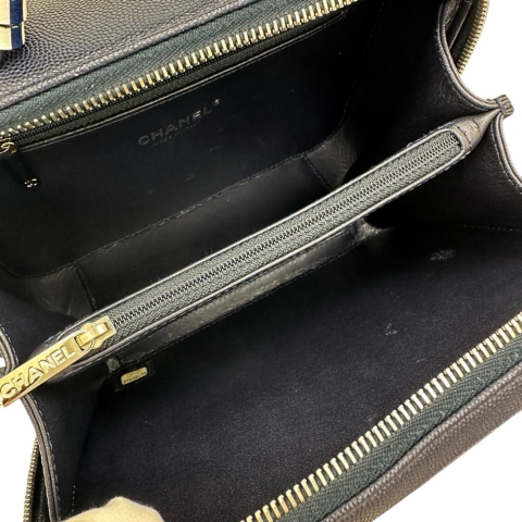 【CHANEL/シャネル】 CCフィリグリー カード/シール有 チェーンショルダー バニティ ハンドバッグ キャビアスキン ネイビー/ホワイト レディース【中古】【真子質店】【BL】【MaMoxx】