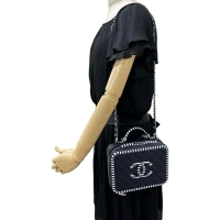 【CHANEL/シャネル】 CCフィリグリー カード/シール有 チェーンショルダー バニティ ハンドバッグ キャビアスキン ネイビー/ホワイト レディース【中古】【真子質店】【BL】【MaMoxx】