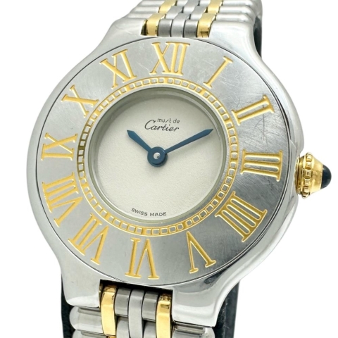 【CARTIER/カルティエ】 マスト21 ヴァンティアン W10051F4 腕時計 ステンレススチール/GP クオーツ ホワイト文字盤/シルバーゴールドベルト レディース【中古】【真子質店】【GD】【YMoD】
