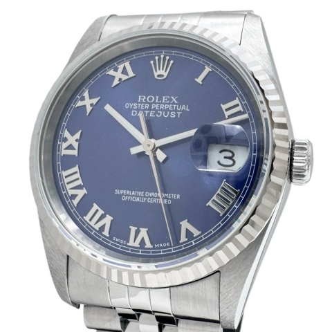 【ROLEX/ロレックス】 デイトジャスト  16234 腕時計 ステンレススチール/WG 自動巻き/オートマ P番(2000年) ブルーローマン文字盤/シルバーベルト メンズ【中古】【真子質店】【BL】【KSDT】【ex】