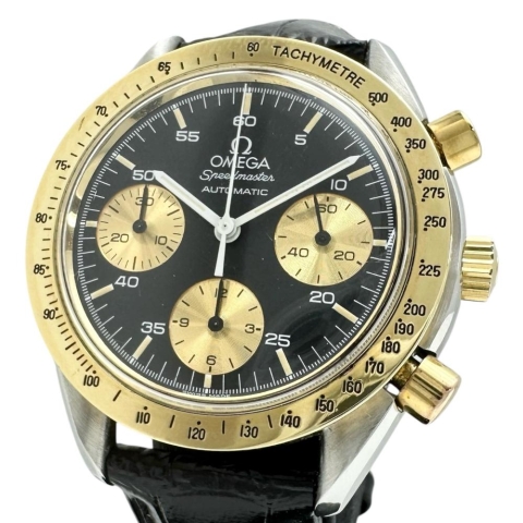【OMEGA/オメガ】 スピードマスター クロノ 175.0033 コンビ/金目 腕時計 ステンレススチール/レザー/YG 自動巻き/オートマ ブラック文字盤/ブラックレザー社外ベルト メンズ【中古】【真子質店】【BL】【MaxMix】