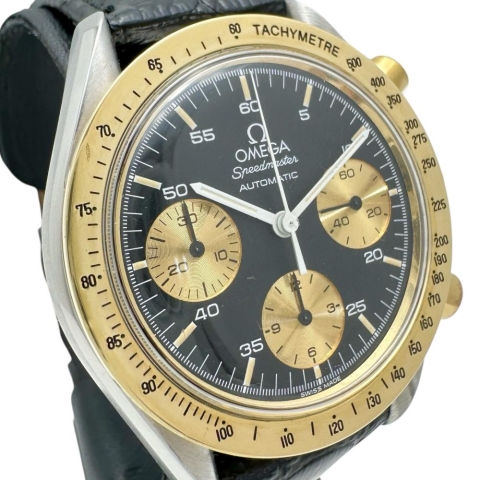 【OMEGA/オメガ】 スピードマスター クロノ 175.0033 コンビ/金目 腕時計 ステンレススチール/レザー/YG 自動巻き/オートマ ブラック文字盤/ブラックレザー社外ベルト メンズ【中古】【真子質店】【BL】【MaxMix】