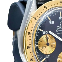 【OMEGA/オメガ】 スピードマスター クロノ 175.0033 コンビ/金目 腕時計 ステンレススチール/レザー/YG 自動巻き/オートマ ブラック文字盤/ブラックレザー社外ベルト メンズ【中古】【真子質店】【BL】【MaxMix】