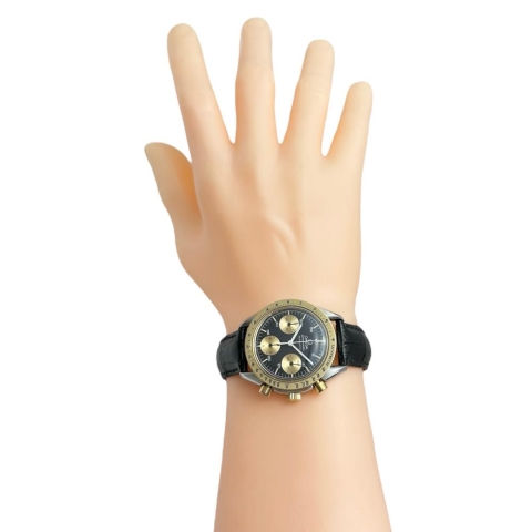 【OMEGA/オメガ】 スピードマスター クロノ 175.0033 コンビ/金目 腕時計 ステンレススチール/レザー/YG 自動巻き/オートマ ブラック文字盤/ブラックレザー社外ベルト メンズ【中古】【真子質店】【BL】【MaxMix】