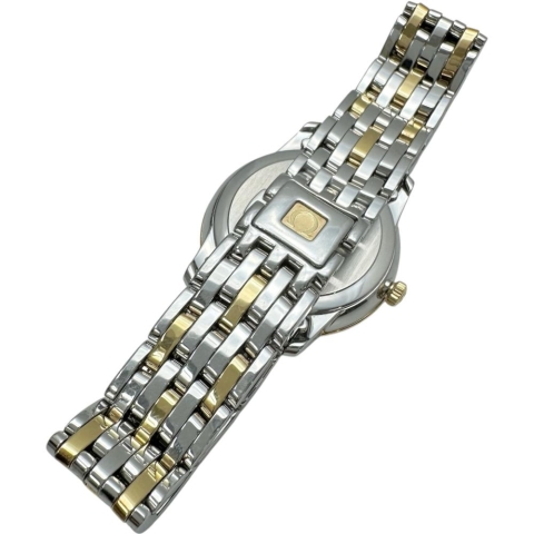 【OMEGA/オメガ】 デビル 424.25.27.60.55.001 8P＆ダイヤモンド巻ベゼル 腕時計 ステンレススチール/イエローゴールド クオーツ シェル文字盤/シルバー、ゴールドコンビベルト レディース【中古】【真子質店】【GD】【TKMox】