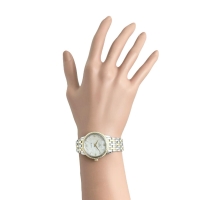 【OMEGA/オメガ】 デビル 424.25.27.60.55.001 8P＆ダイヤモンド巻ベゼル 腕時計 ステンレススチール/イエローゴールド クオーツ シェル文字盤/シルバー、ゴールドコンビベルト レディース【中古】【真子質店】【GD】【TKMox】