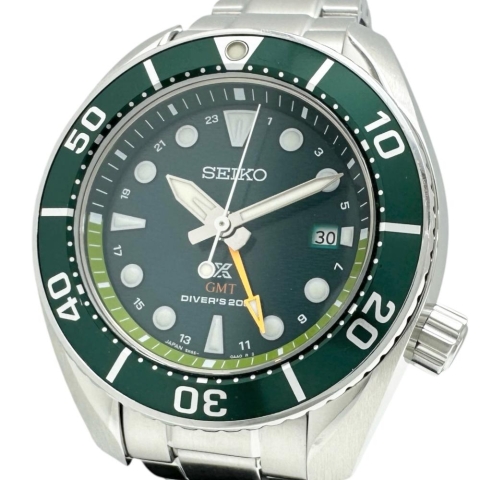 【SEIKO/セイコー】 プロスペックス スモウ SBPK001(5K65-0AA0) ソーラークオーツ GMT 保証書/ギャラ/箱付き 腕時計 ステンレススチール ソーラー グリーン文字盤/シルバーベルト メンズ【中古】【真子質店】【GD】【DSMo】