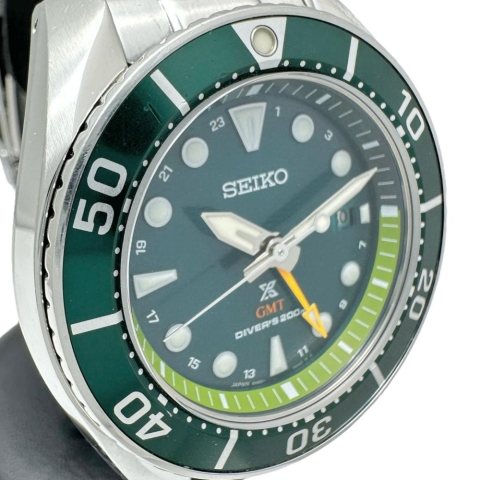 【SEIKO/セイコー】 プロスペックス スモウ SBPK001(5K65-0AA0) ソーラークオーツ GMT 保証書/ギャラ/箱付き 腕時計 ステンレススチール ソーラー グリーン文字盤/シルバーベルト メンズ【中古】【真子質店】【GD】【DSMo】