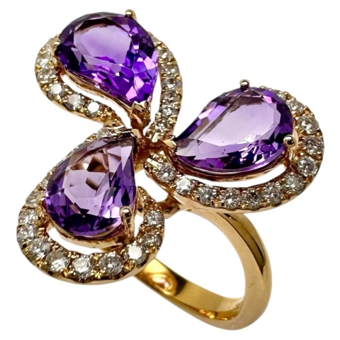12号 アメジスト 計3.26ct ダイヤモンド 計0.55ct リング・指輪 K18ゴールド 18金 6.8g レディース【中古】【真子質店】【NN】【SSx】