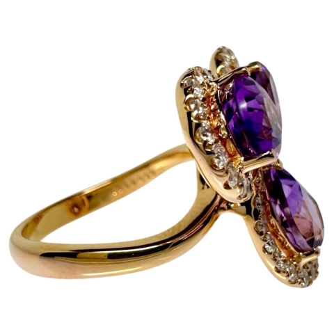 12号 アメジスト 計3.26ct ダイヤモンド 計0.55ct リング・指輪 K18ゴールド 18金 6.8g レディース【中古】【真子質店】【NN】【SSx】