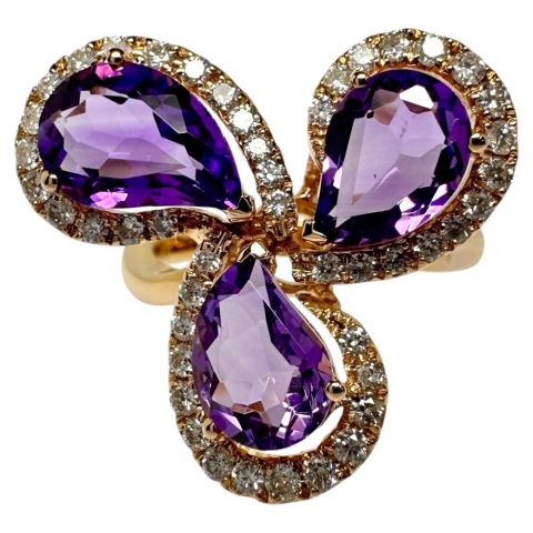 12号 アメジスト 計3.26ct ダイヤモンド 計0.55ct リング・指輪 K18ゴールド 18金 6.8g レディース【中古】【真子質店】【NN】【SSx】