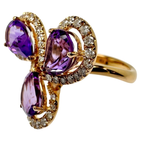 12号 アメジスト 計3.26ct ダイヤモンド 計0.55ct リング・指輪 K18ゴールド 18金 6.8g レディース【中古】【真子質店】【NN】【SSx】