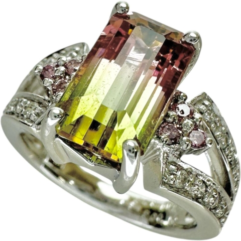 11号 バイカラートルマリン 3.48ct ダイヤモンド 0.18ct ピンクダイヤモンド 0.10ct リング・指輪 K18WGホワイトゴールド 18金 8.3g レディース【中古】【真子質店】【NN】【ITIx】