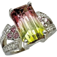 11号 バイカラートルマリン 3.48ct ダイヤモンド 0.18ct ピンクダイヤモンド 0.10ct リング・指輪 K18WGホワイトゴールド 18金 8.3g レディース【中古】【真子質店】【NN】【ITIx】