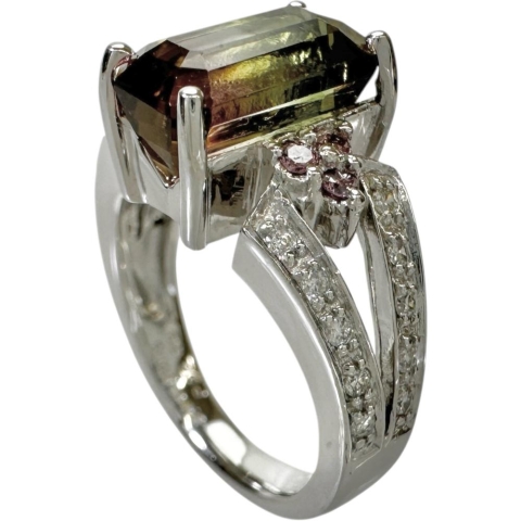 11号 バイカラートルマリン 3.48ct ダイヤモンド 0.18ct ピンクダイヤモンド 0.10ct リング・指輪 K18WGホワイトゴールド 18金 8.3g レディース【中古】【真子質店】【NN】【ITIx】