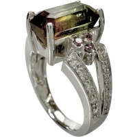 11号 バイカラートルマリン 3.48ct ダイヤモンド 0.18ct ピンクダイヤモンド 0.10ct リング・指輪 K18WGホワイトゴールド 18金 8.3g レディース【中古】【真子質店】【NN】【ITIx】