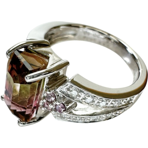 11号 バイカラートルマリン 3.48ct ダイヤモンド 0.18ct ピンクダイヤモンド 0.10ct リング・指輪 K18WGホワイトゴールド 18金 8.3g レディース【中古】【真子質店】【NN】【ITIx】