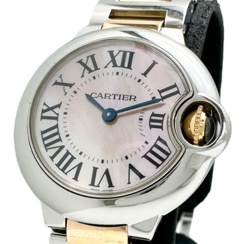【CARTIER/カルティエ】 バロンブルーSM W6920034 腕時計 ステンレススチール/ピンクゴールド クオーツ ピンクシェル文字盤/シルバー、ピンクコンビベルト レディース【中古】【真子質店】【BL】【DYxS】
