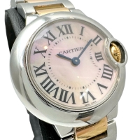 【CARTIER/カルティエ】 バロンブルーSM W6920034 腕時計 ステンレススチール/ピンクゴールド クオーツ ピンクシェル文字盤/シルバー、ピンクコンビベルト レディース【中古】【真子質店】【BL】【DYxS】