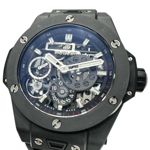 【HUBLOT/ウブロ】 ビックバン メカ10 ブラックマジック 414.CL.1123.RX 保証書/ギャラ/箱付き スケルトン 10デイズ ロングパワーリザーブ 腕時計 セラミック/ラバー 手巻き ブラック文字盤/ブラックラバーベルト メンズ【中古】【真子質店】【BL】【IIMoMox】