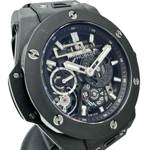 【HUBLOT/ウブロ】 ビックバン メカ10 ブラックマジック 414.CL.1123.RX 保証書/ギャラ/箱付き スケルトン 10デイズ ロングパワーリザーブ 腕時計 セラミック/ラバー 手巻き ブラック文字盤/ブラックラバーベルト メンズ【中古】【真子質店】【BL】【IIMoMox】