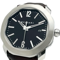 【BVLGARI/ブルガリ】 オクト OC41S 保証書/ギャラ/箱付 裏スケルトン 腕時計 ステンレススチール/レザー 自動巻き/オートマ ダークブラウン文字盤/ブラウンレザー メンズ【中古】【真子質店】【BL】【MaxID】