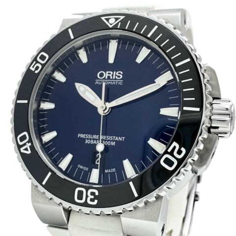 【ORIS/オリス】 アクイス デイト 01 733 7653 箱/保有り 裏スケルトン 腕時計 ステンレススチール/ラバー 自動巻き/オートマ ネイビー文字盤/ホワイトラバー メンズ【中古】【真子質店】【GD】【KKx】