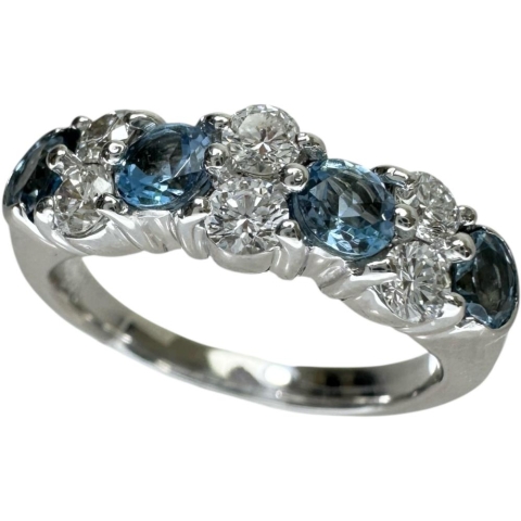 9号 アクアマリン 0.58ct ダイヤモンド 0.40ct リング・指輪 K18WGホワイトゴールド 18金 5.5g レディース【中古】【真子質店】【NN】【SMaMo】