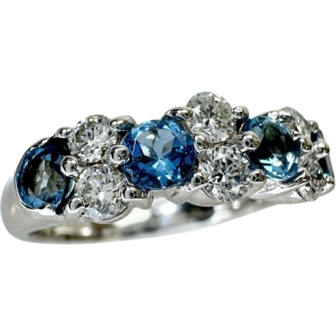 9号 アクアマリン 0.58ct ダイヤモンド 0.40ct リング・指輪 K18WGホワイトゴールド 18金 5.5g レディース【中古】【真子質店】【NN】【SMaMo】