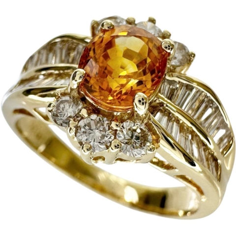 10号 ゴールデンサファイア（拡散処理なし） 1.06ct ダイヤモンド 0.75ct リング・指輪 K18ゴールド 18金 4.4g レディース【中古】【真子質店】【NN】【SSx】