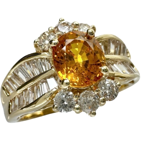 10号 ゴールデンサファイア（拡散処理なし） 1.06ct ダイヤモンド 0.75ct リング・指輪 K18ゴールド 18金 4.4g レディース【中古】【真子質店】【NN】【SSx】