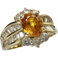 10号 ゴールデンサファイア（拡散処理なし） 1.06ct ダイヤモンド 0.75ct リング・指輪 K18ゴールド 18金 4.4g レディース【中古】【真子質店】【NN】【SSx】