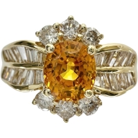 10号 ゴールデンサファイア（拡散処理なし） 1.06ct ダイヤモンド 0.75ct リング・指輪 K18ゴールド 18金 4.4g レディース【中古】【真子質店】【NN】【SSx】