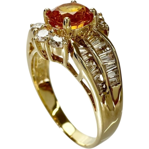 10号 ゴールデンサファイア（拡散処理なし） 1.06ct ダイヤモンド 0.75ct リング・指輪 K18ゴールド 18金 4.4g レディース【中古】【真子質店】【NN】【SSx】