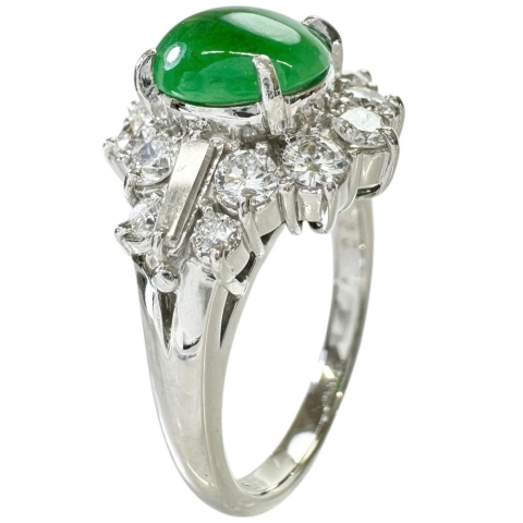 10号 ヒスイ 1.62ct ダイヤモンド 0.87ct リング・指輪 Pt900プラチナ 8.4g レディース【中古】【真子質店】【NN】【ITIx】