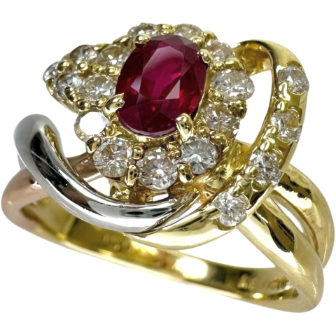 10.5号 ルビー 0.50ct ダイヤモンド 0.59ct リング・指輪 K18ゴールド 18金/Pt900プラチナ 6.2g レディース【中古】【真子質店】【NN】【MiMaY】