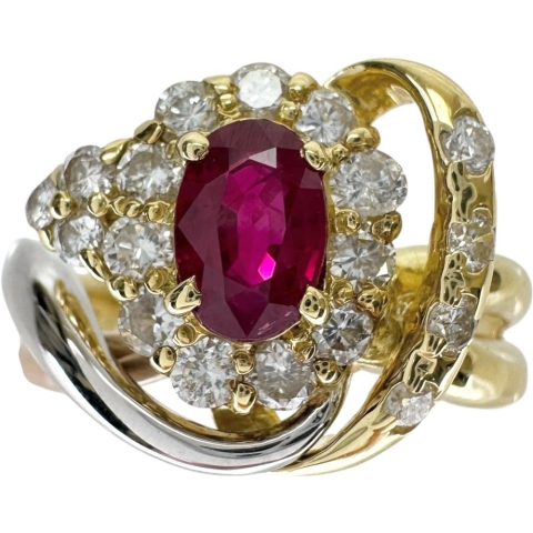 10.5号 ルビー 0.50ct ダイヤモンド 0.59ct リング・指輪 K18ゴールド 18金/Pt900プラチナ 6.2g レディース【中古】【真子質店】【NN】【MiMaY】
