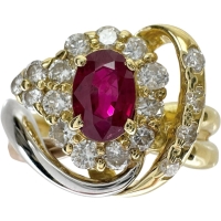 10.5号 ルビー 0.50ct ダイヤモンド 0.59ct リング・指輪 K18ゴールド 18金/Pt900プラチナ 6.2g レディース【中古】【真子質店】【NN】【MiMaY】