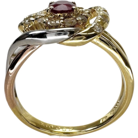 10.5号 ルビー 0.50ct ダイヤモンド 0.59ct リング・指輪 K18ゴールド 18金/Pt900プラチナ 6.2g レディース【中古】【真子質店】【NN】【MiMaY】