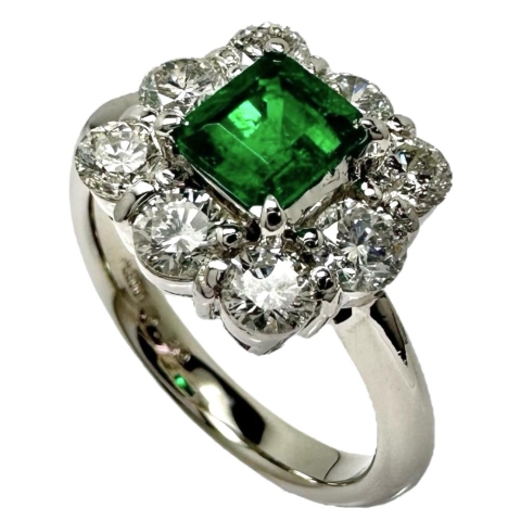 12.5号 エメラルド 0.80ct ダイヤモンド 計1.18ct リング・指輪 Pt900プラチナ 7.3g レディース【中古】【真子質店】【NN】【IMiIMo】