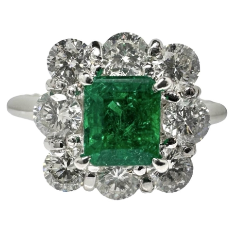 12.5号 エメラルド 0.80ct ダイヤモンド 計1.18ct リング・指輪 Pt900プラチナ 7.3g レディース【中古】【真子質店】【NN】【IMiIMo】
