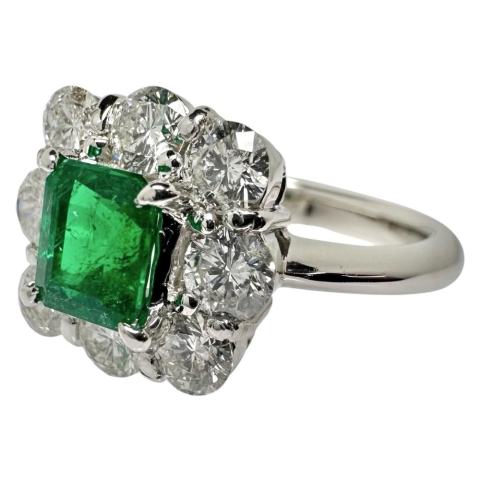 12.5号 エメラルド 0.80ct ダイヤモンド 計1.18ct リング・指輪 Pt900プラチナ 7.3g レディース【中古】【真子質店】【NN】【IMiIMo】