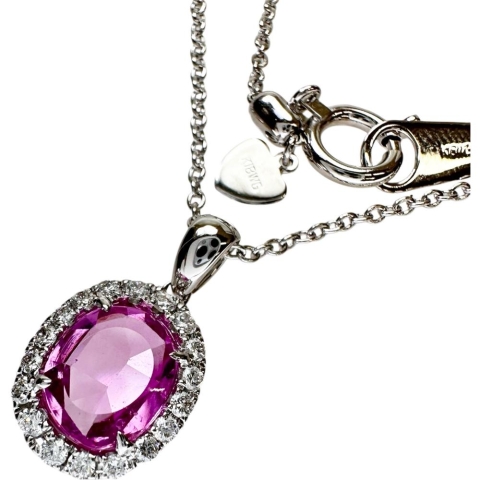 ピンクサファイア 1.56ct ダイヤモンド 0.20ct ネックレス K18WGホワイトゴールド 18金 4.4g 46cm レディース【中古】【真子質店】【NN】【SSx】