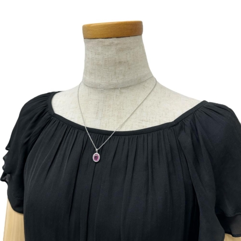 ピンクサファイア 1.56ct ダイヤモンド 0.20ct ネックレス K18WGホワイトゴールド 18金 4.4g 46cm レディース【中古】【真子質店】【NN】【SSx】