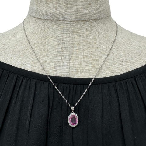 ピンクサファイア 1.56ct ダイヤモンド 0.20ct ネックレス K18WGホワイトゴールド 18金 4.4g 46cm レディース【中古】【真子質店】【NN】【SSx】